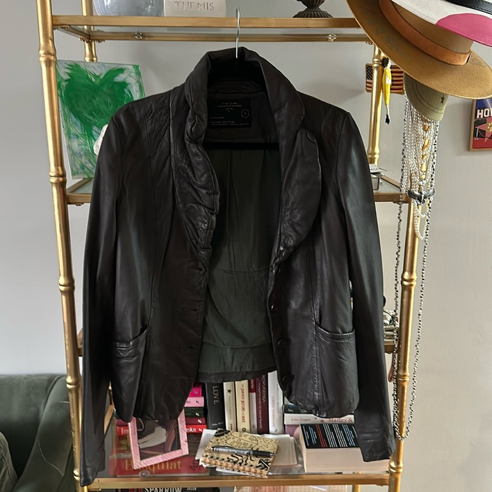 All saints brown leather jacket size S